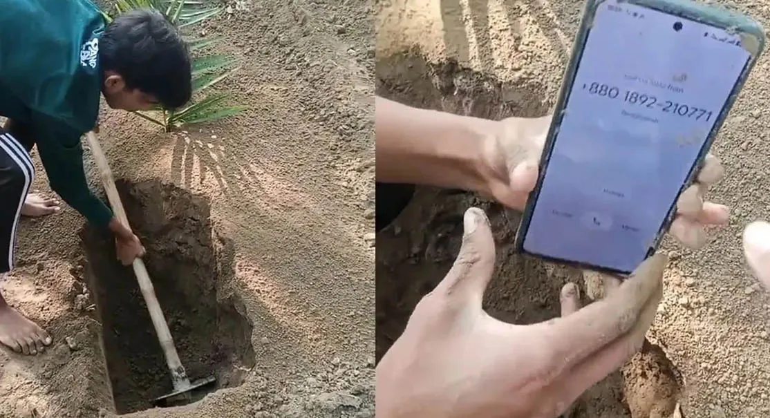 কবর খুঁড়ে মোবাইল উদ্ধার, এলাকায় চাঞ্চল্য